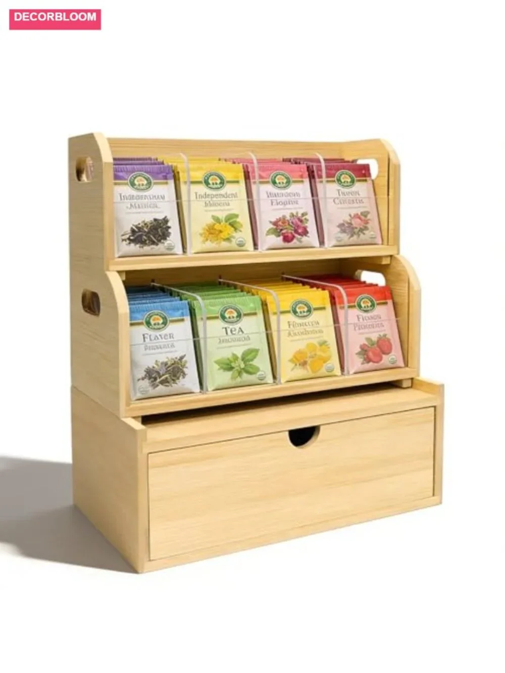3-Layer Stackable Bamboo Tea Bag Organizer with Drawer, No-Tool Assembly